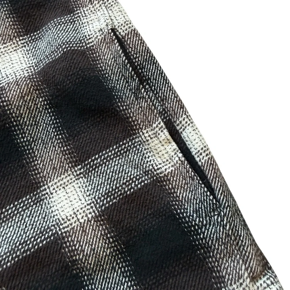 Orvis Mens Plaid Flannel Shirt Jacket L Brown Beige Plaid Overshirt Gorp Outdoor